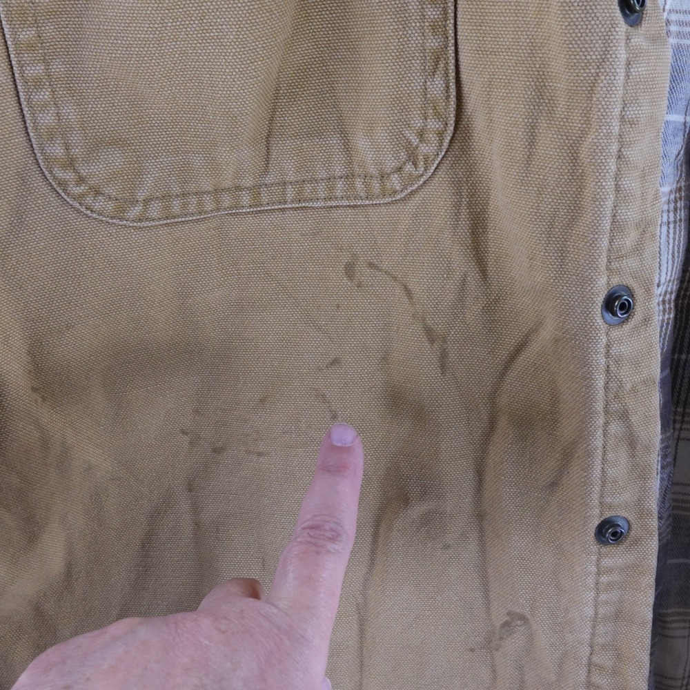 LL Bean Mens Large Flannel Lined Canvas Field Shirt Tan Plaid Snap‎ Front - Picture 6 of 10